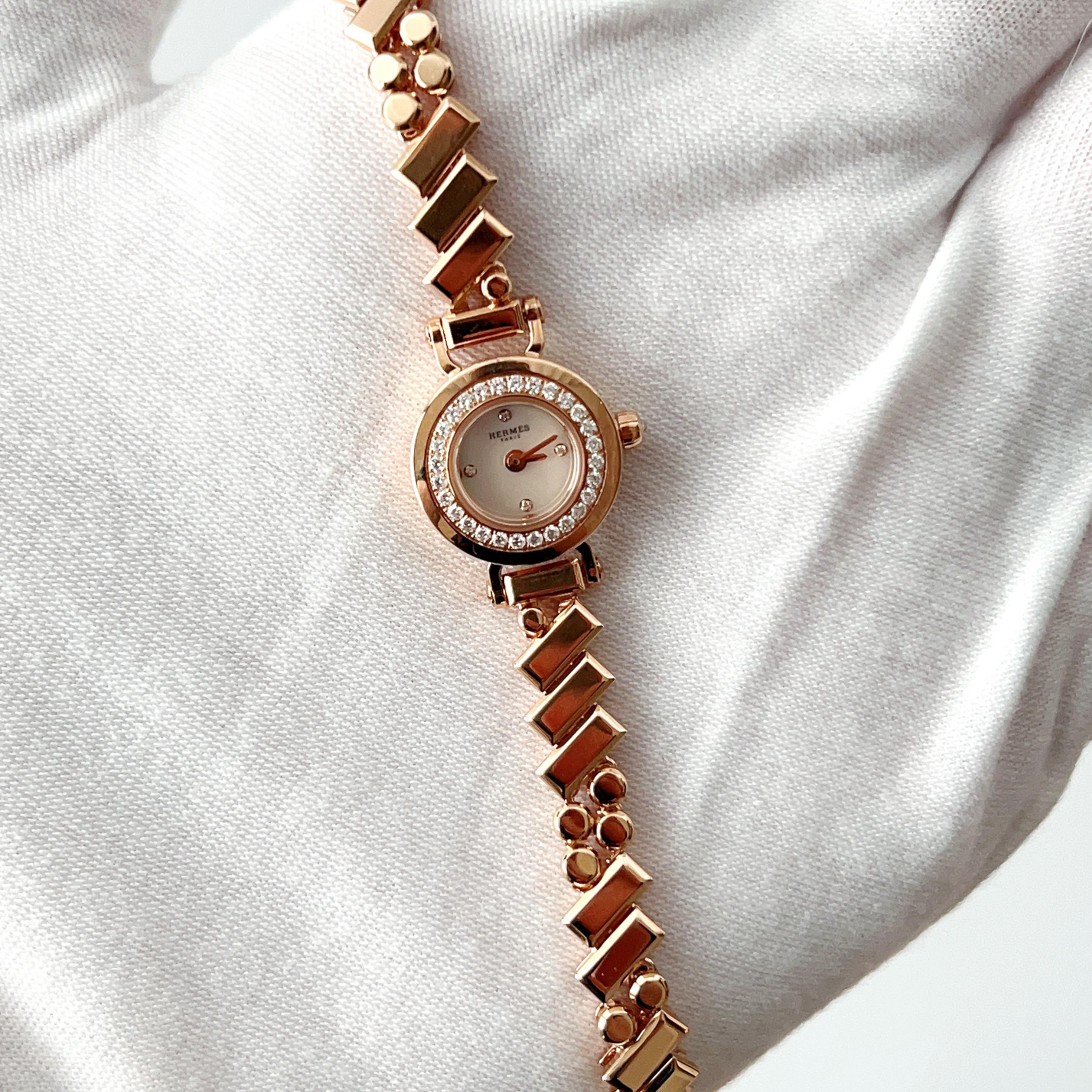 Contemporary Hermes Women's Faubourg Polka Watch In Rose Gold And Diamonds, Mini Model, 15.5m