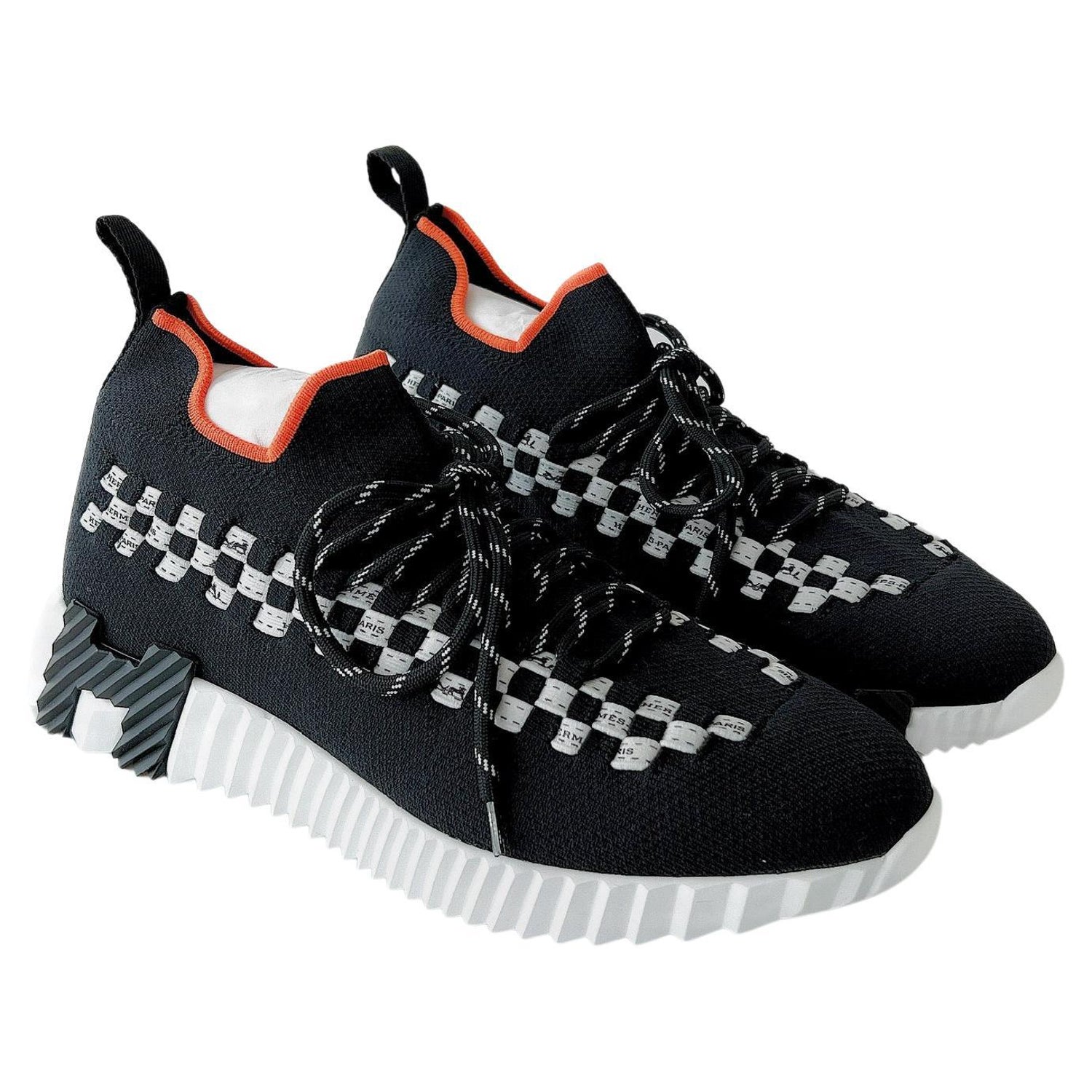Hermes Women's Flex Sneakers In Black And White, Size 38 For Sale at 1stDibs