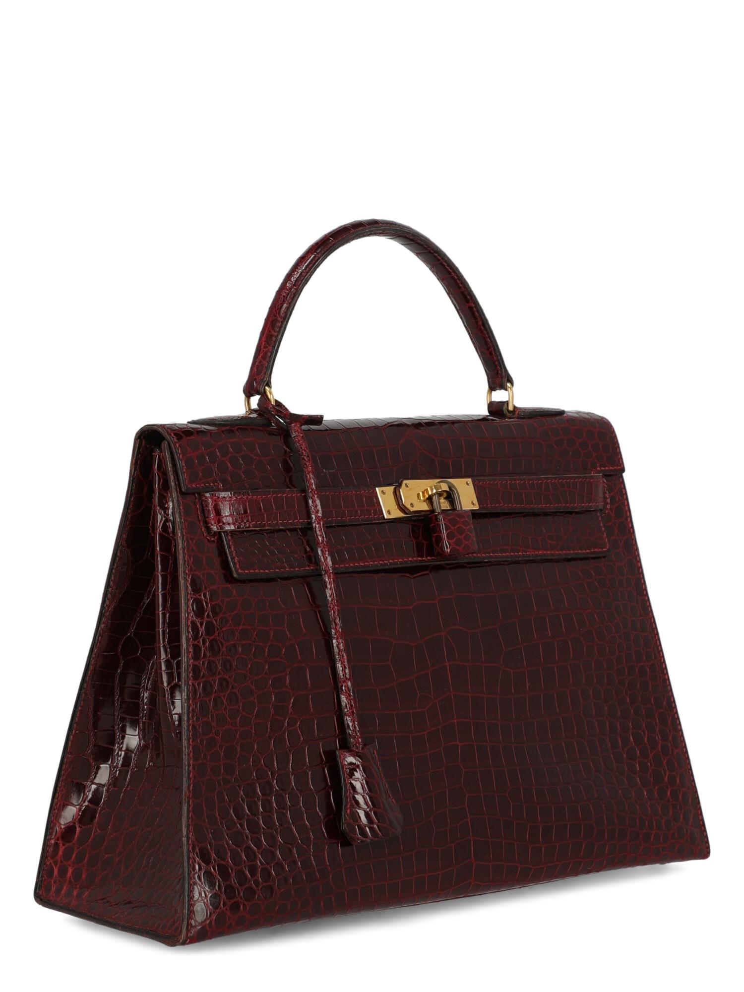 Black Hermès Women's Handbag Kelly32 Burgundy Leather