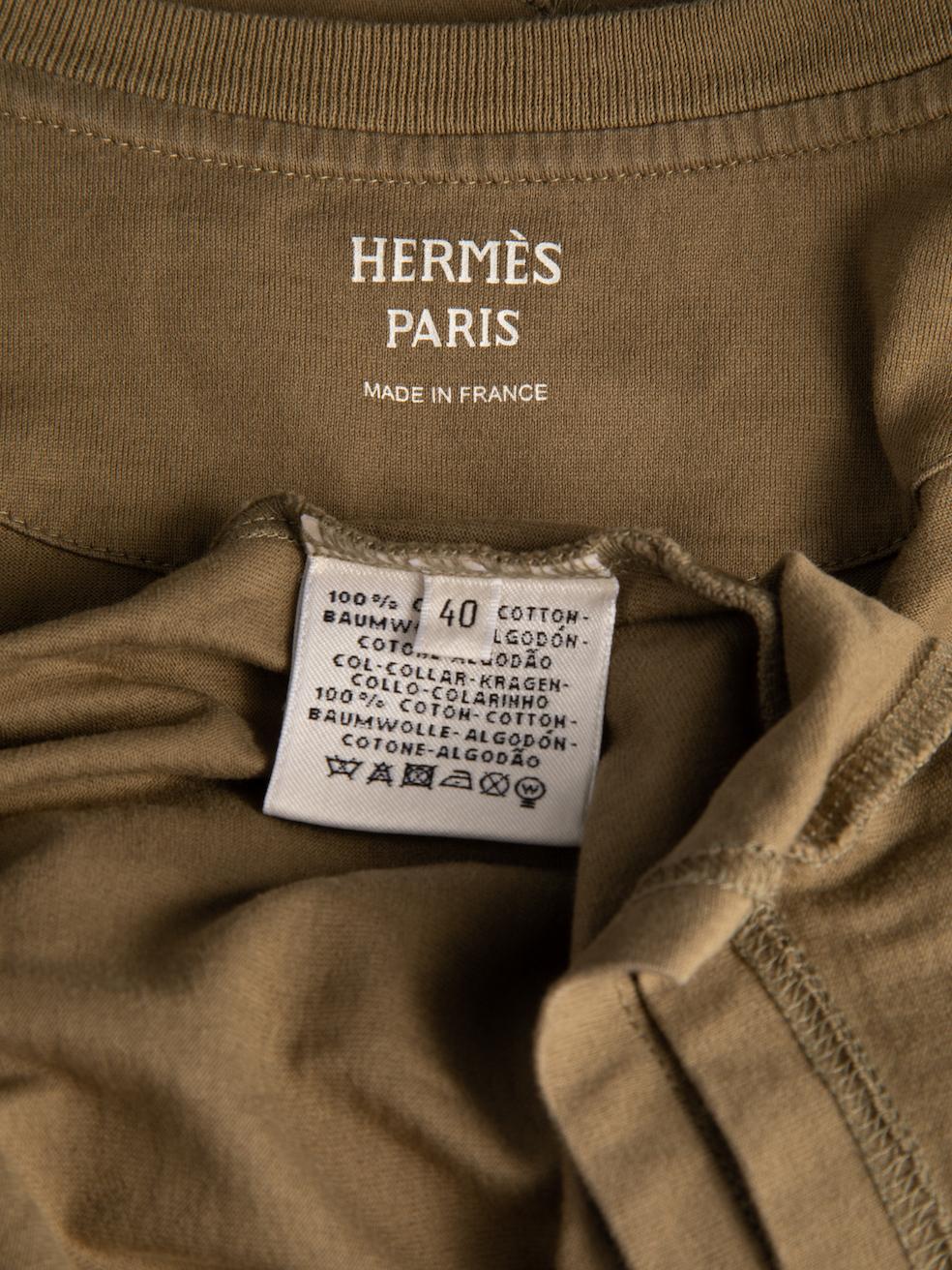 Hermès Women's Khaki Graphic Print Crewneck T-Shirt 1