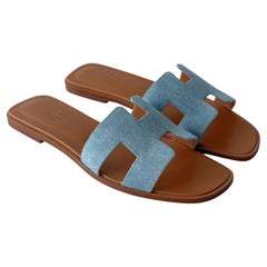 Hermès - Sandales Oran en jean bleu pour femme, taille 39