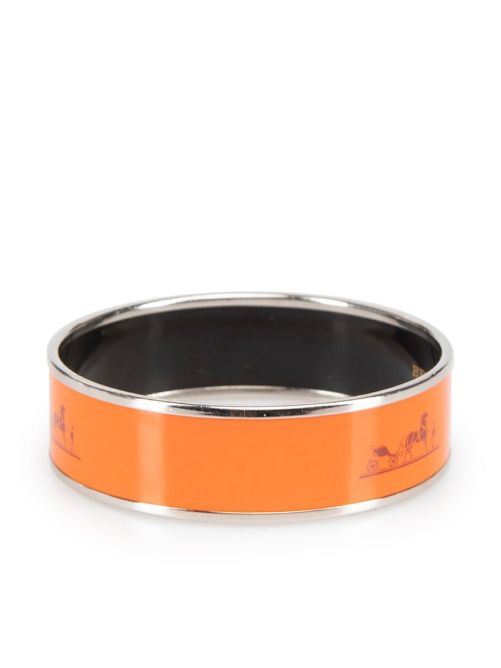 CONDITION is Very good. Minimal wear to bracelet is evident. Slight scratches can be seen to the orange finish on this used Hermés designer resale item. This item comes with original box and dust bag. 
 
 Details
  Orange
 Metal
 Bracelet
 Comes