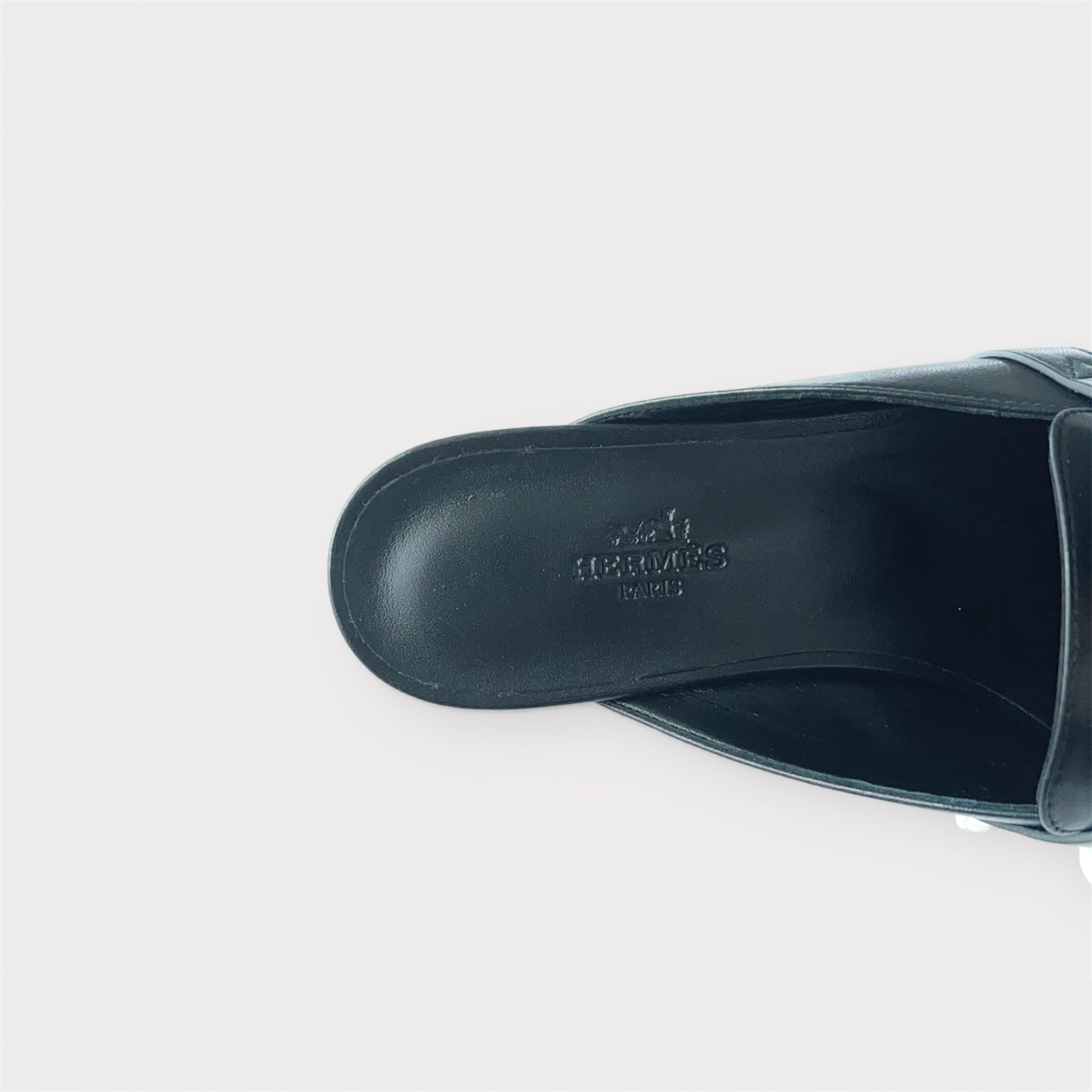 Hermes Women's Oz Mule In Black With A Silver Buckle, Size 38 2