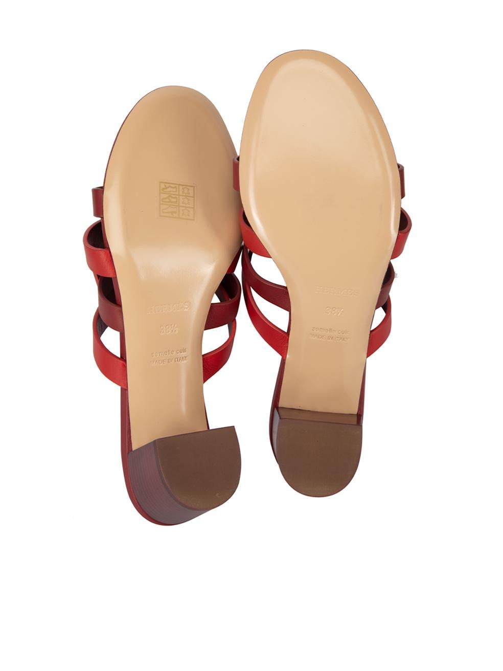 Hermès Women's Red Leather Block Heeled Sandals 2