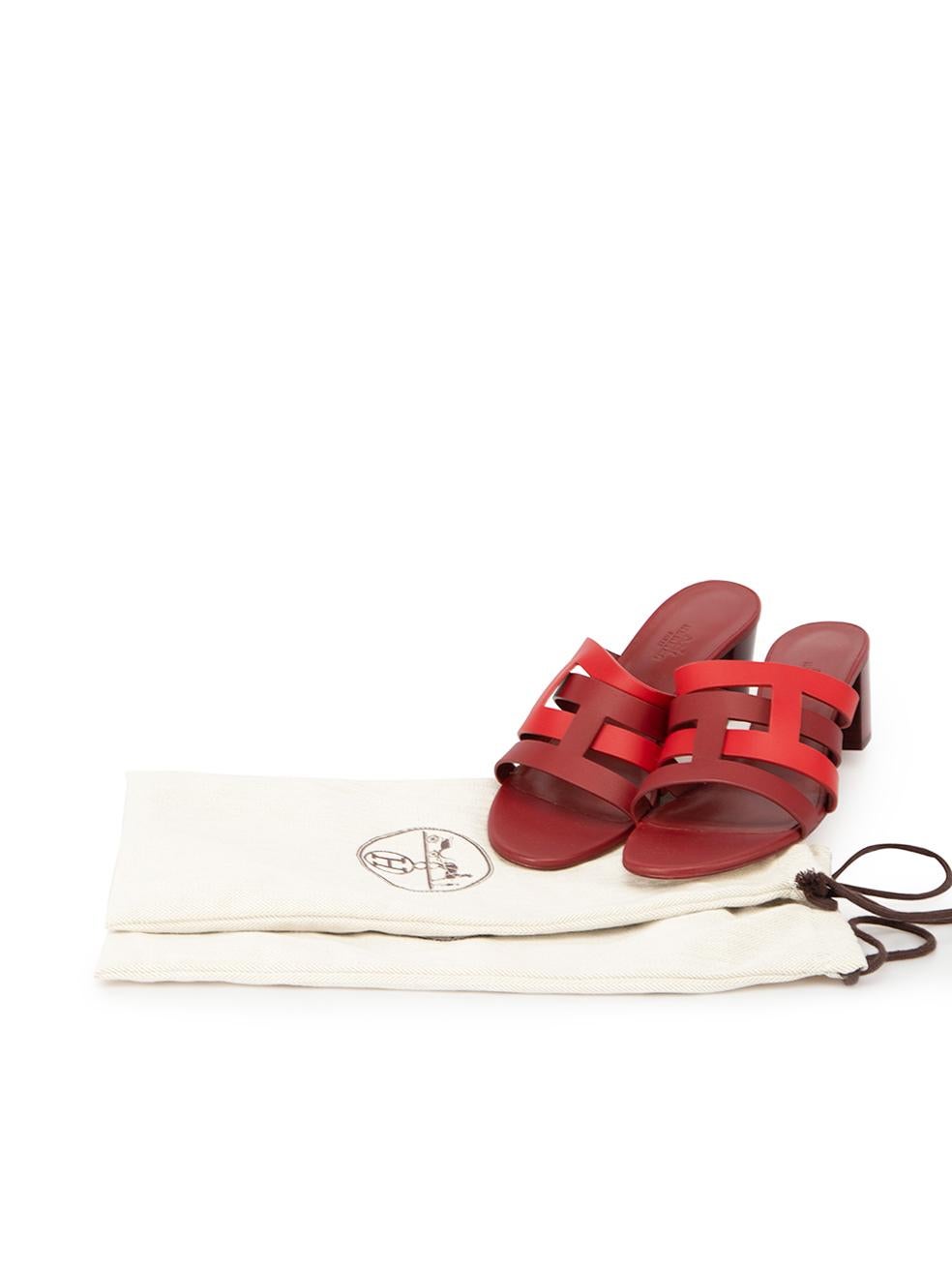 Hermès Women's Red Leather Block Heeled Sandals 3