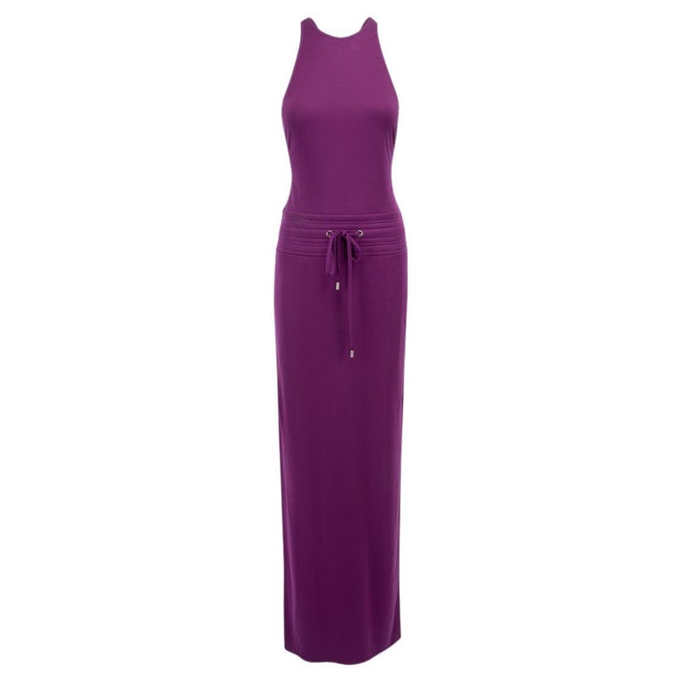 Hermès Women's Vintage Purple Drawstring Waist Maxi Dress For Sale at ...