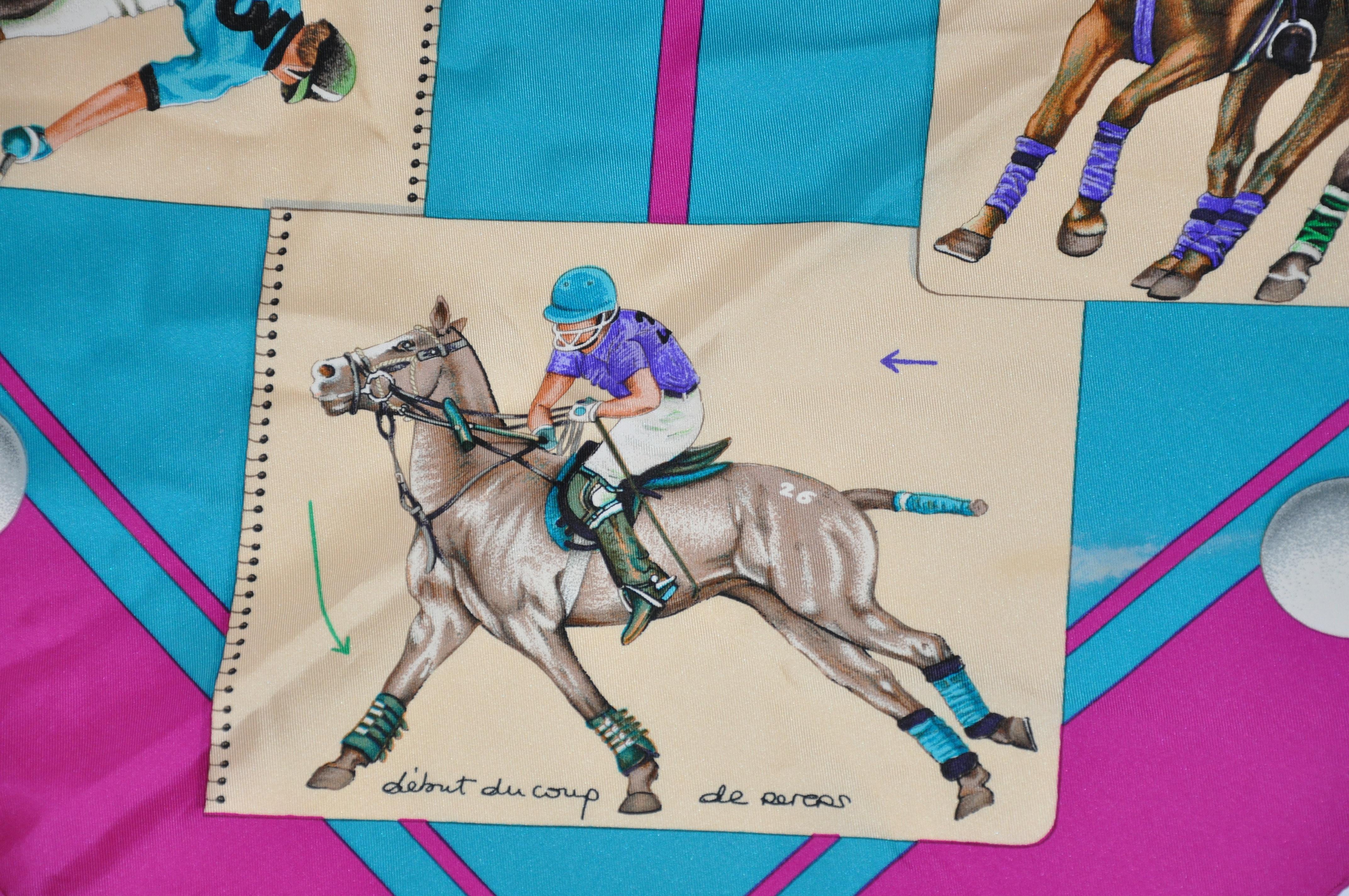 Hervorragend detaillierter „Polo Of France“ Seidenjacquard-Schal von Hermes im Angebot 1