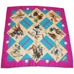 Hermes Wonderfully Detailed "Polo Of France" Silk Jacquard Scarf