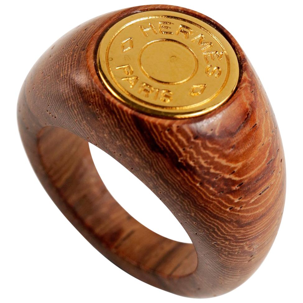 Hermès Wood and 18K Gold Ring size 5