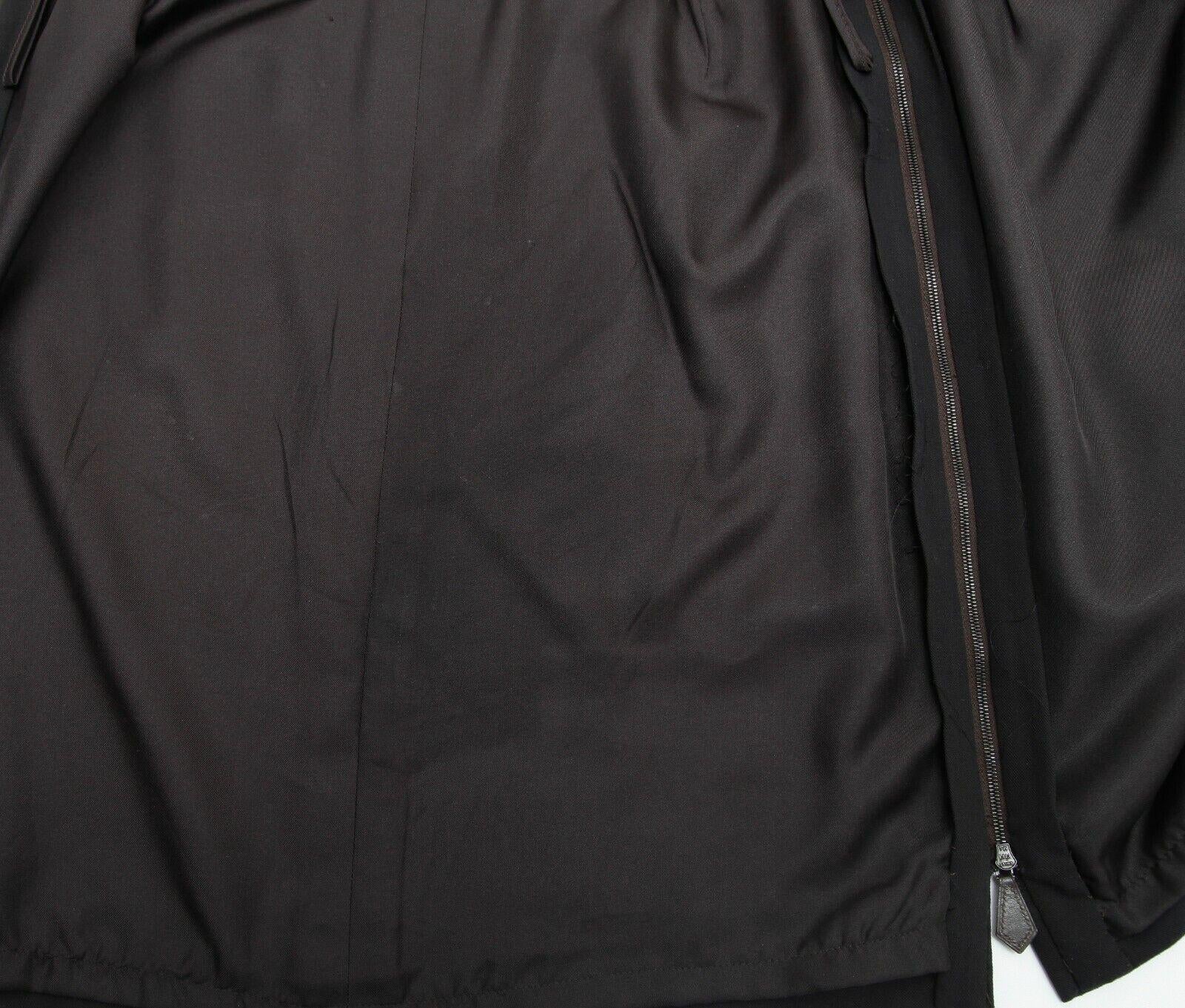 HERMES Wool Skirt Dark Brown Straight Cut Classic Leather Zipper Sz 40 VINTAGE For Sale 3