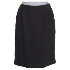 HERMES Wool Skirt Dark Brown Straight Cut Classic Leather Zipper Sz 40 VINTAGE