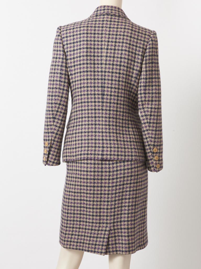 Women's Hermes Wool Tweed Skirt Suit with Leather Detail