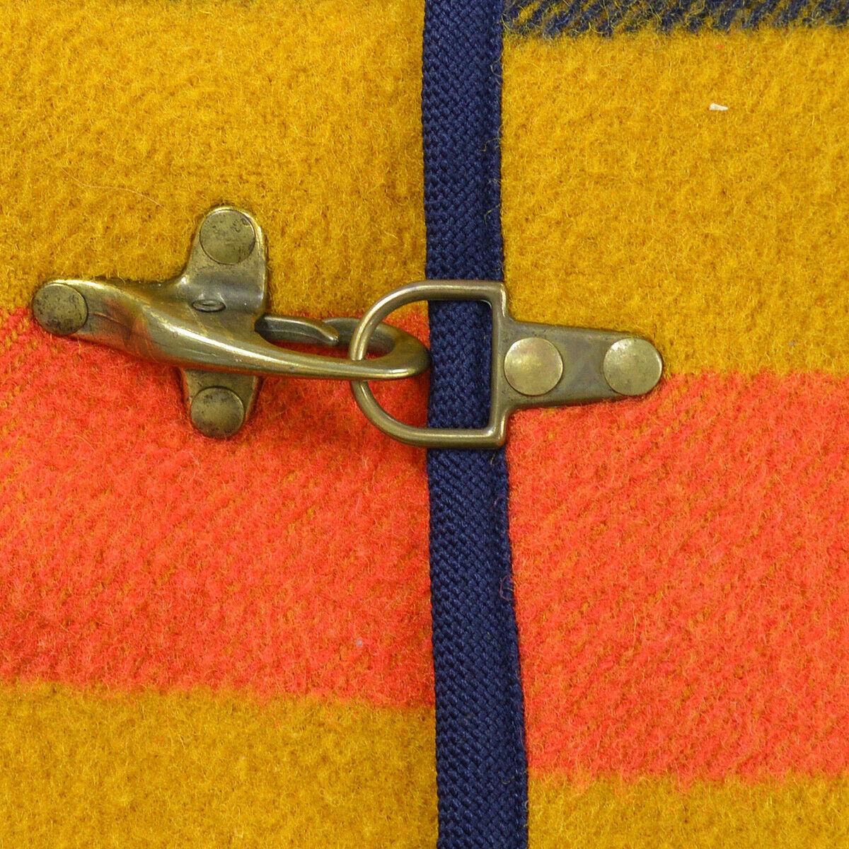 Hermes Wool Yellow Red Blue Orange Rocabar Men's Women's Stripe Oversize Trench Style Jacket Coat

Size listed #52
Wool
Antique gold tone hardware
Toggle closure 
Made in France
Shoulder width 22.5 
