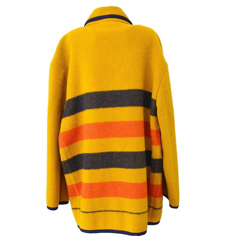 Hermes Wool Yellow Red Blue Orange Stripe Oversize Trench Style Jacket ...
