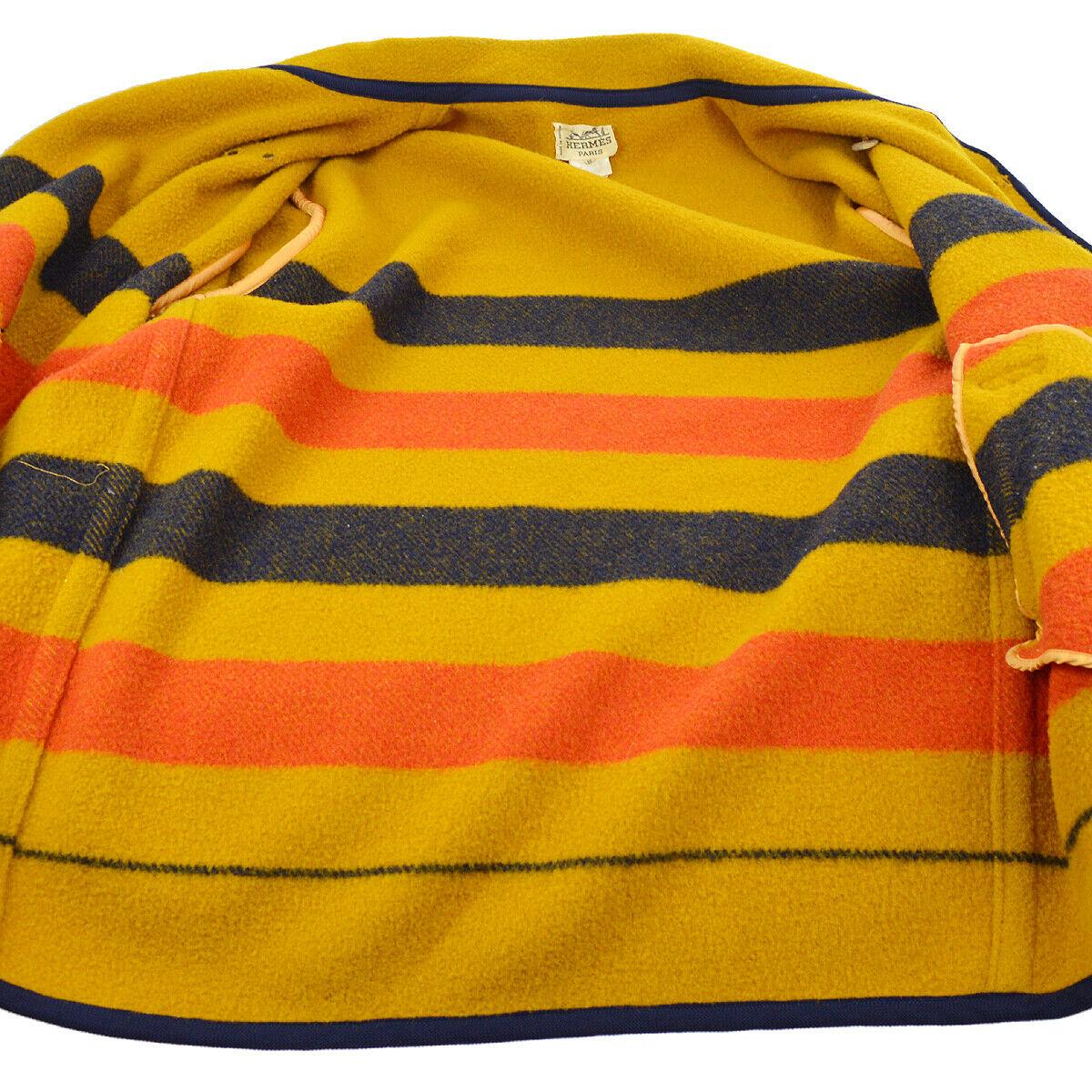 Hermes Wool Yellow Red Blue Orange Stripe Oversize Trench Style Jacket Coat In Good Condition In Chicago, IL