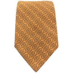 HERMES Woven Orange Silk Navy Horsebit Print Tie 758707 T