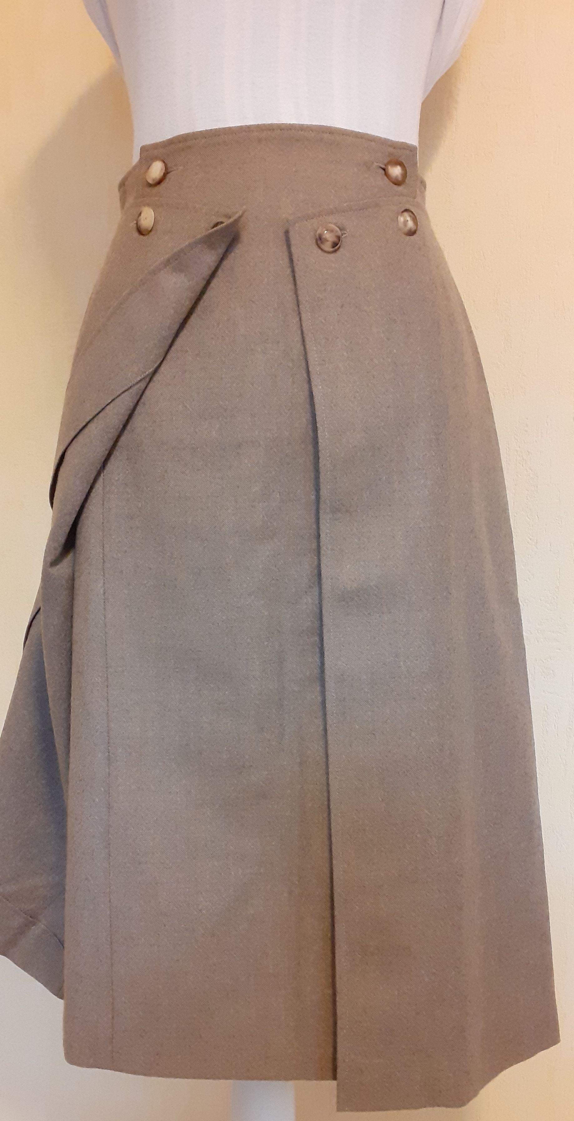 Marron Hermès - Jupe portefeuille en soie et cachemire, taille 36 en vente