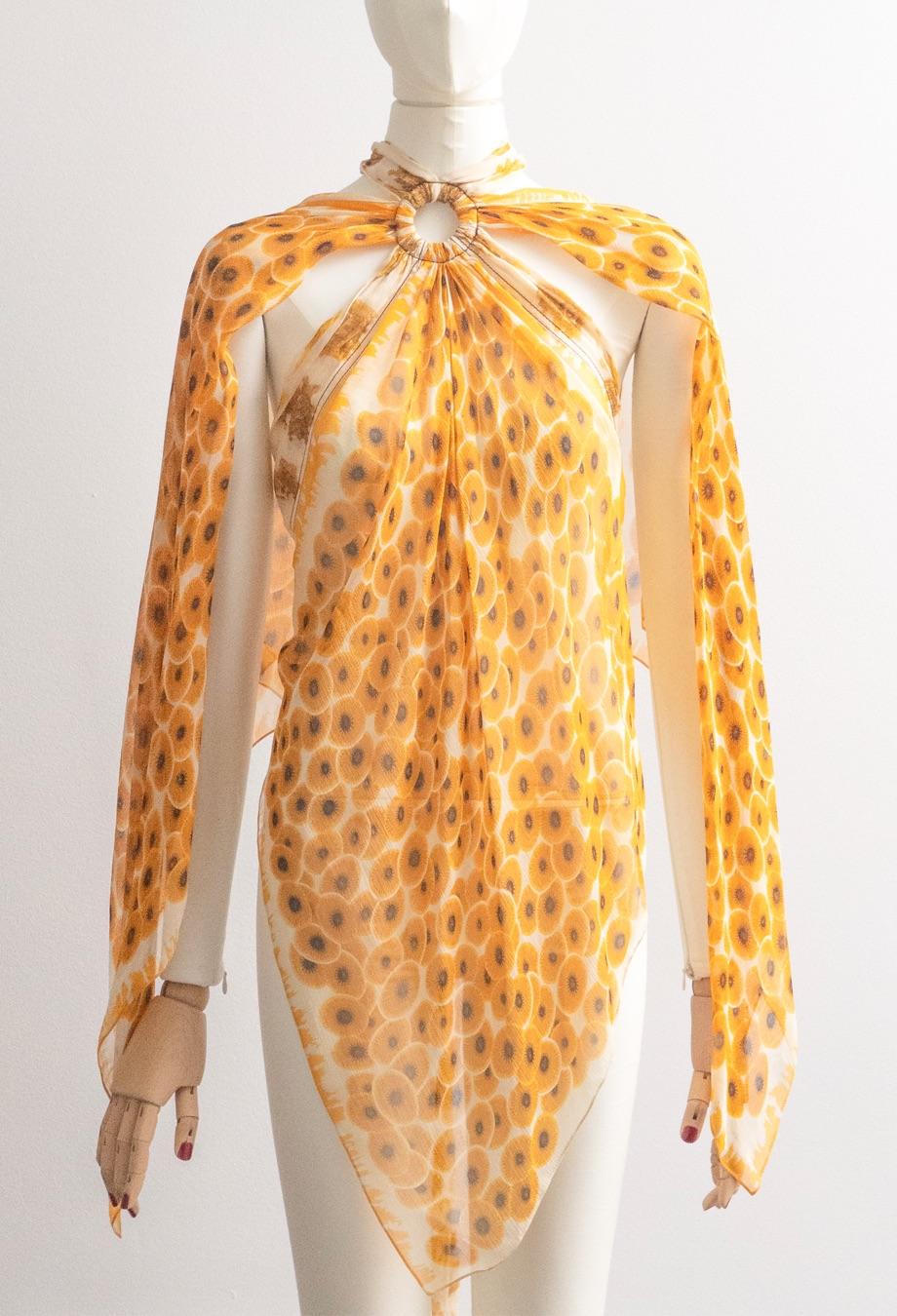 Orange Hermes x Jean Paul Gaultier Era S/S 2007 Scarf Top RUNWAY Piece For Sale