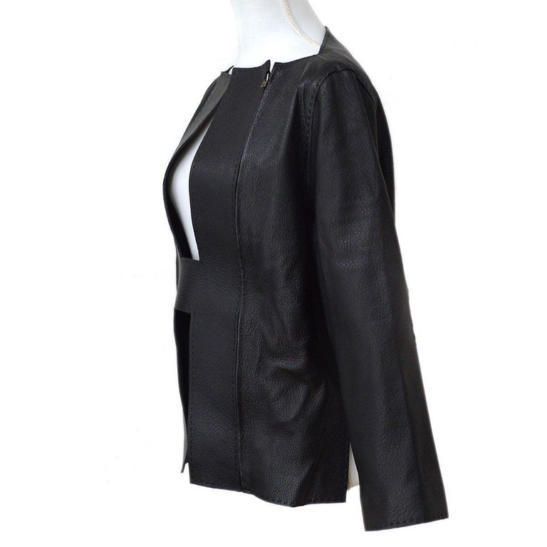 HERMES x Martin Margiela Black 'H' Leather Women's Coat Jacket In Good Condition For Sale In Chicago, IL
