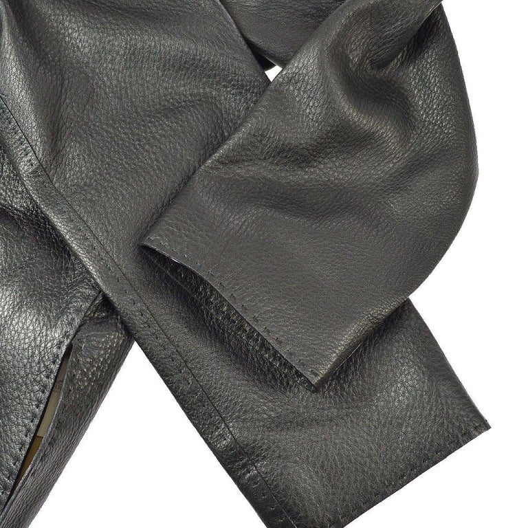 HERMES x Martin Margiela Black 'H' Leather Women's Coat Jacket For Sale 3