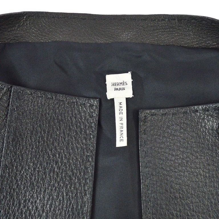 HERMES x Martin Margiela Black 'H' Leather Women's Coat Jacket For Sale 4