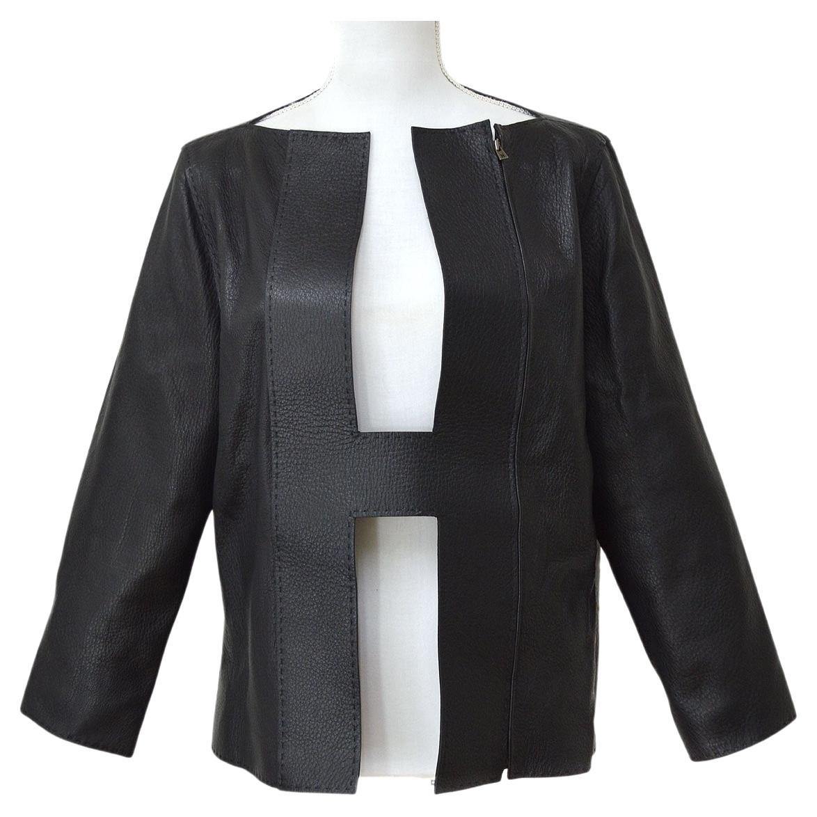 HERMES x Martin Margiela Black 'H' Leather Women's Coat Jacket