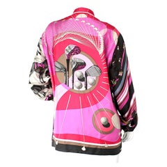 Hermès x Pierre Péron Horse Riding & Golf Print Silk Button-Up Blouse