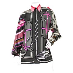 Hermès x Pierre Péron Horse Riding & Golf Print Silk Button-Up Blouse