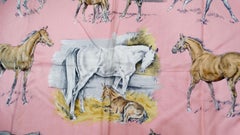 Hermès x Xavier De Poret 1960 "Les Poulains" Écharpe en cachemire imprimé cheval 90 cm