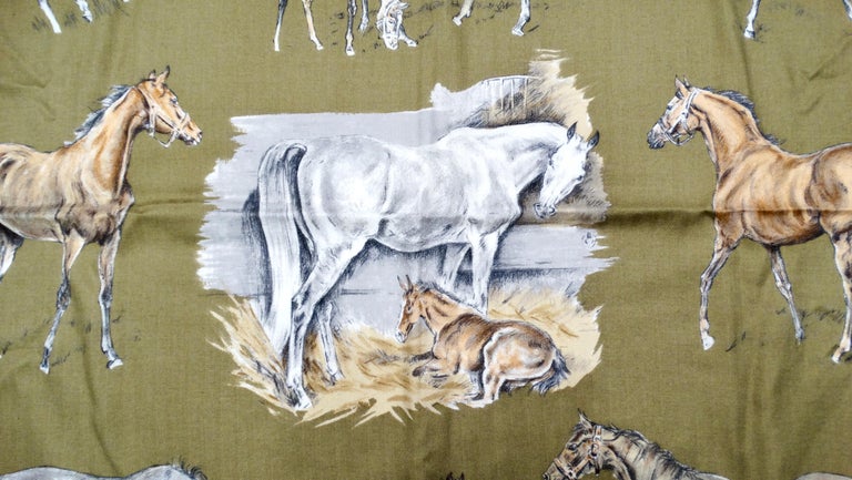 Foulard Hermès Les Poulains Par Xavier De Poret - Soie, Imprimé Animal, Occasion