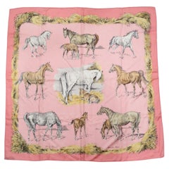 Hermes x Xavier De Poret 1960 "Les Poulains" 90 cm Horse Print Cashmere Scarf