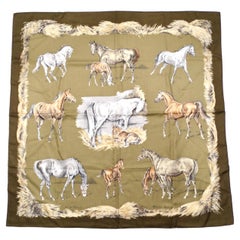 Hermes x Xavier De Poret 1960 "Les Poulains" 90 cm Horse Print Cashmere Scarf