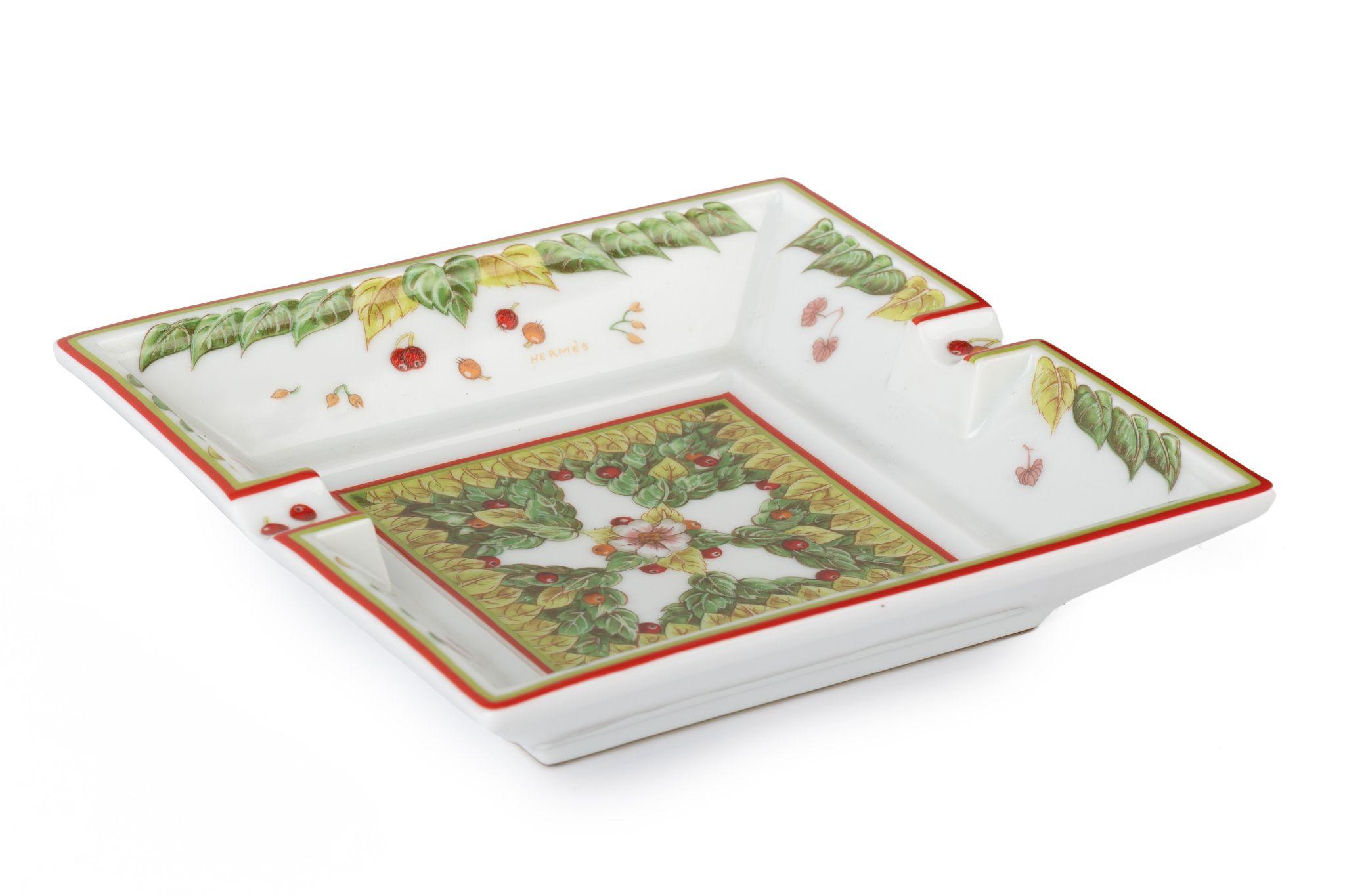 Hermes square porcelain ashtray with Christmas decorations. Excellent condition.