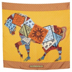 Hermès Yellow A Cheval Sur Mon Carre Printed Silk Square Scarf