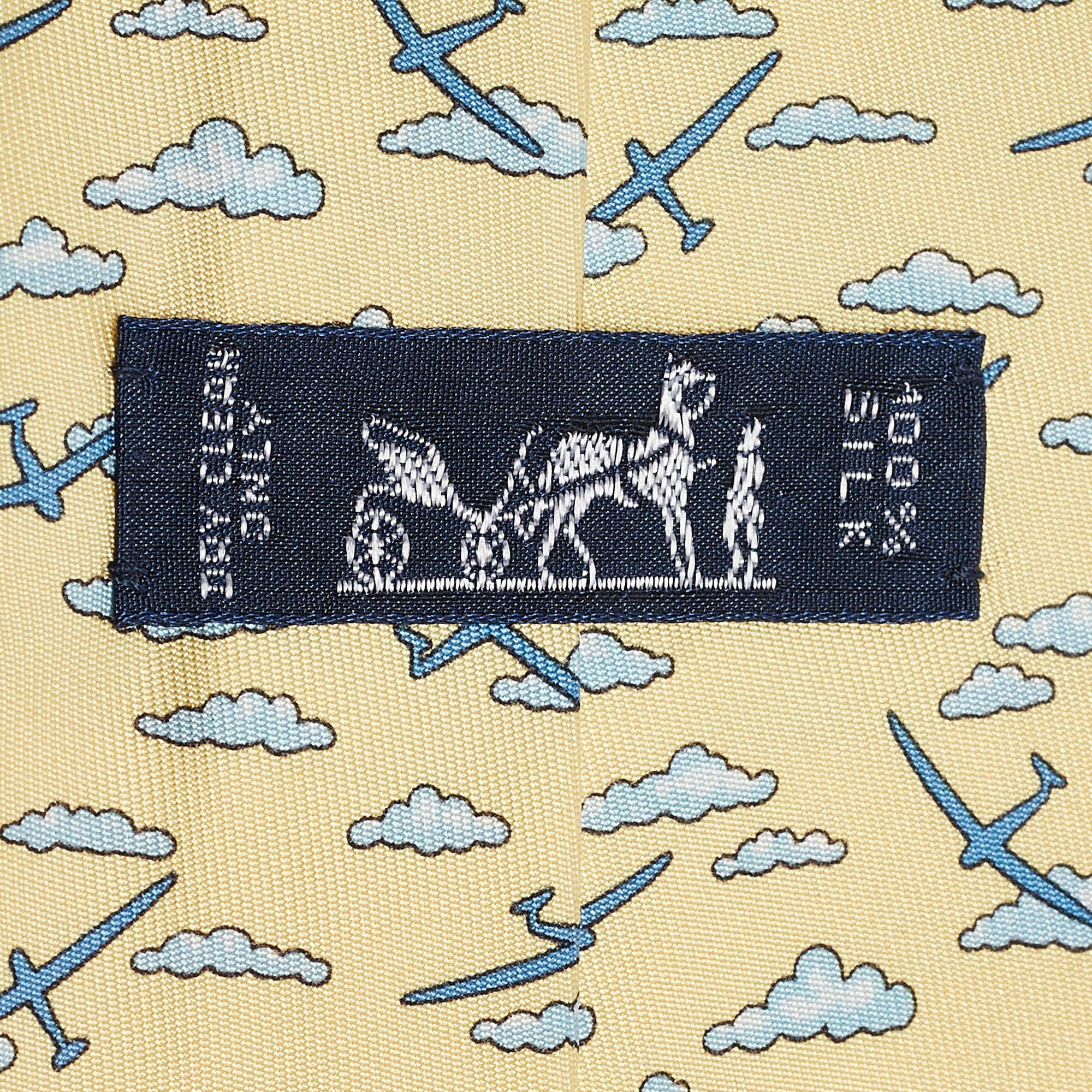 Men's Hermès Yellow Airplane Cloud Print Silk Traditional Tie