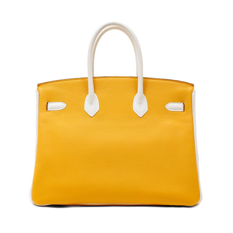 Hermès Yellow and White Clemence 35 cm Birkin Bag For Sale at 1stDibs