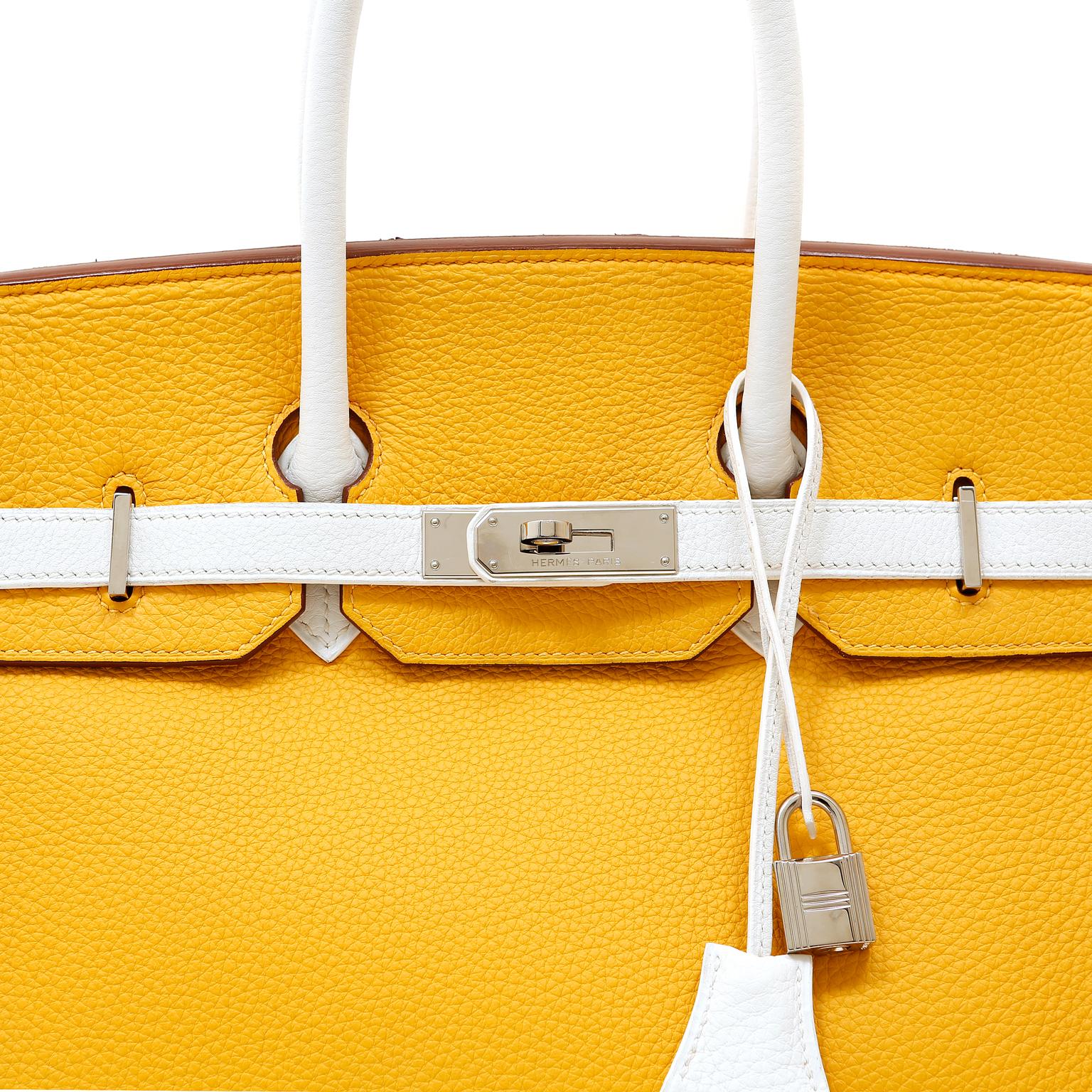 Orange Hermès Yellow and White Clemence 35 cm Birkin Bag