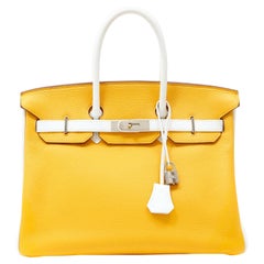 Hermès Yellow and White Clemence 35 cm Birkin Bag