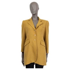HERMES gelb & beige Kaschmir-Blazerjacke HOUNDSTOOTH 36 XS VINTAGE