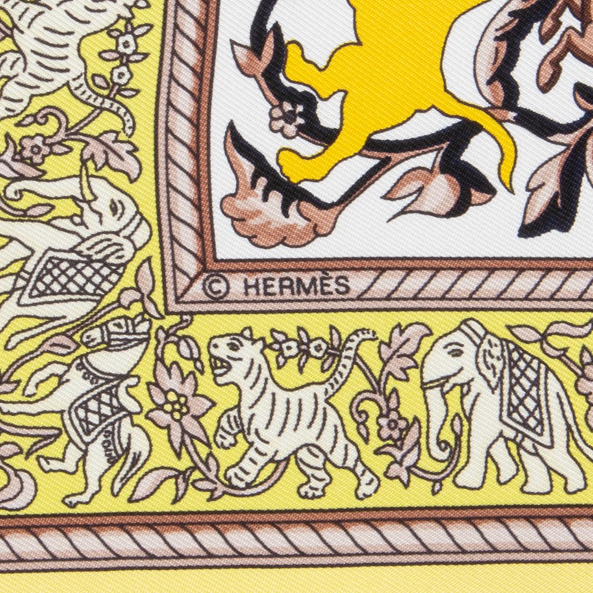 Hermes yellow beige CHASSE EN INDE 90 silk twill Scarf 1