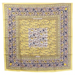 Hermes yellow beige CHASSE EN INDE 90 silk twill Scarf