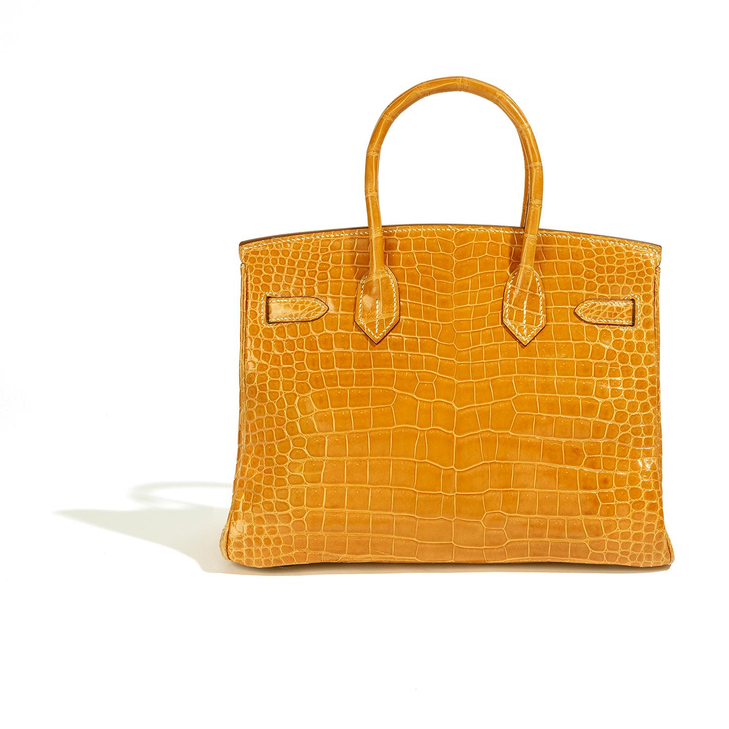 Diese exquisite Hermès Tasche ist ein wahres Kunstwerk, gefertigt aus feinstem gelbem Leder und verziert mit atemberaubenden diamantbesetzten, weißgoldenen Beschlägen. Die goldene Diamantschließe ist ein echter Hingucker: Sie wiegt 106,68 g