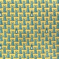 HERMES Yellow & Blue Bunny Rabbit Print Silk Tie