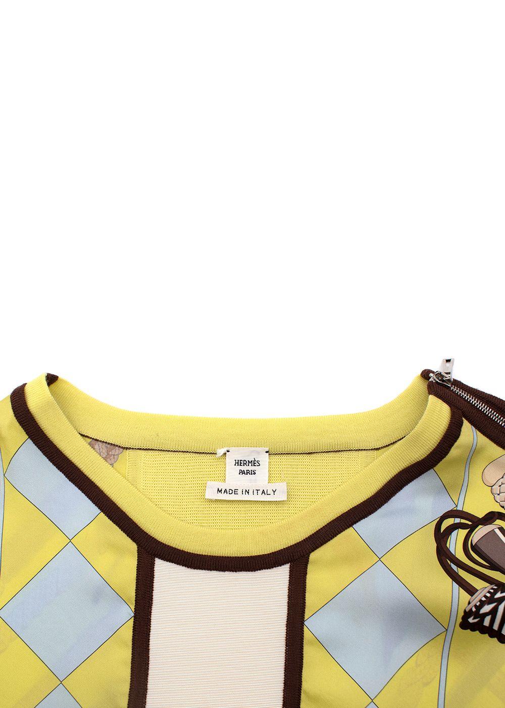 Hermes Yellow & Blue Equestrian Print Silk & Knit Vest - Size 6US In Excellent Condition For Sale In London, GB
