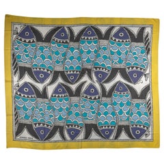 Sarong en coton bleu jaune poisson Hermès