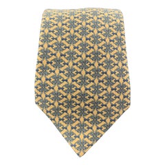 Vintage HERMES Yellow & Blue Interlock Silk Tie 7840 UA