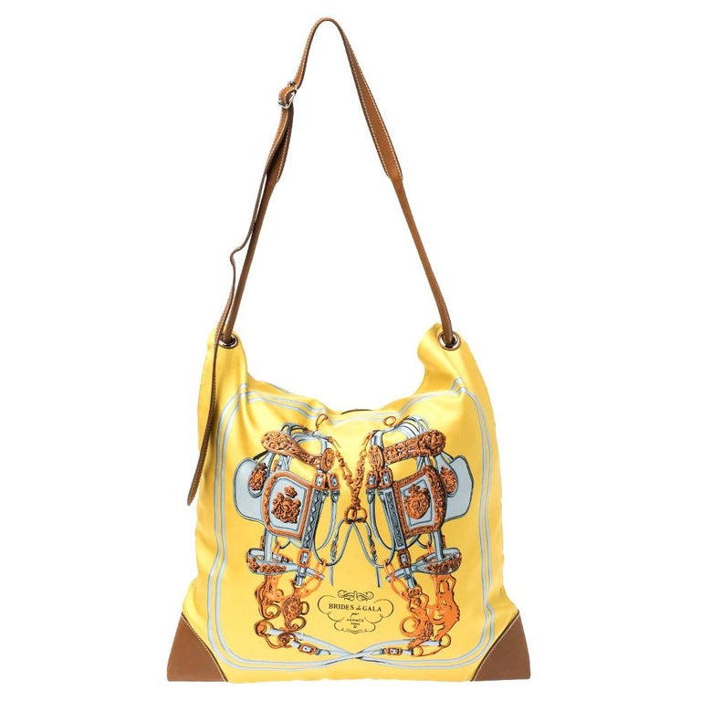 HERMES 'Silky City' Silk Bag in Multicolored Silk and Gold Barénia