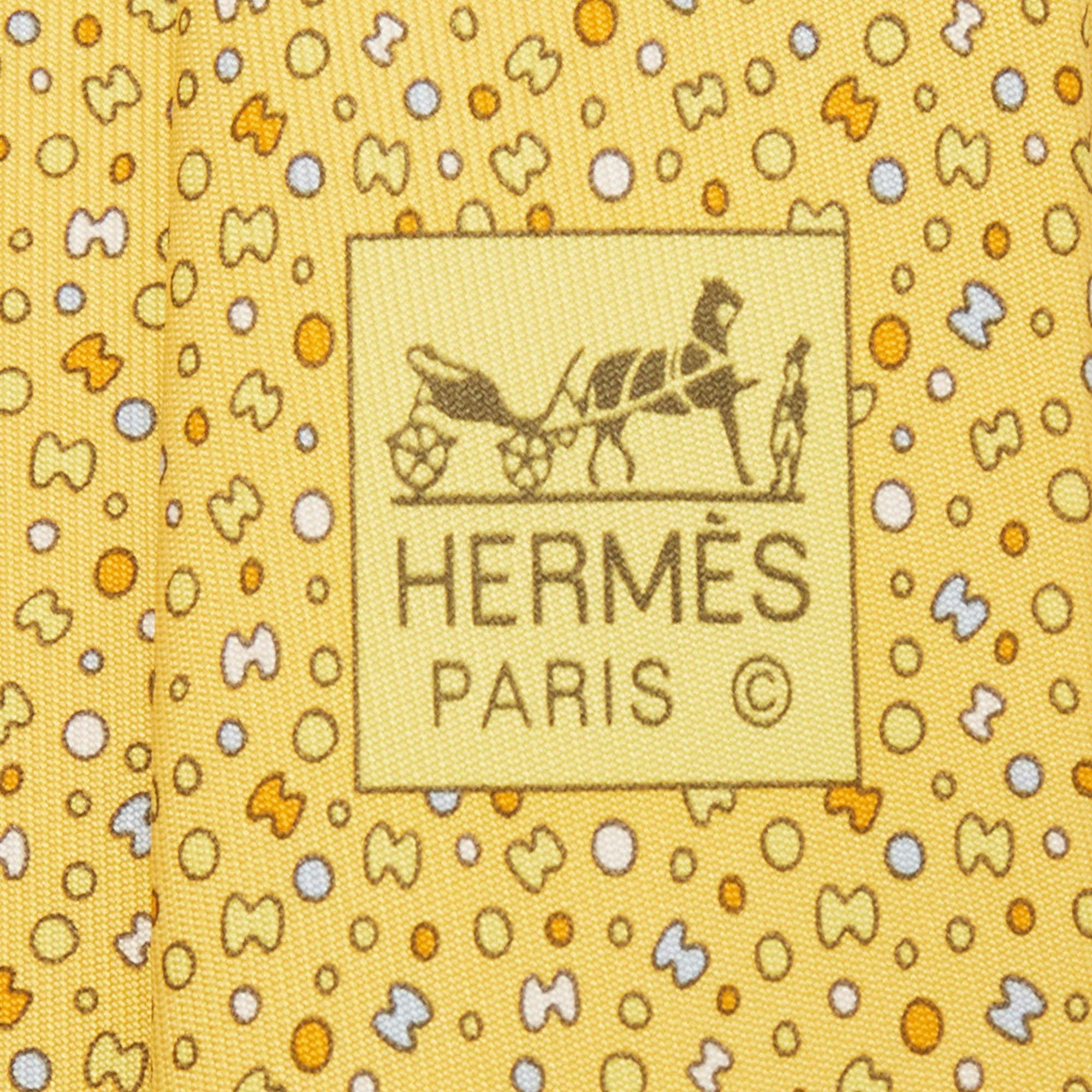 Men's Hermes Yellow Bubble H Printed Silk Slim Tie