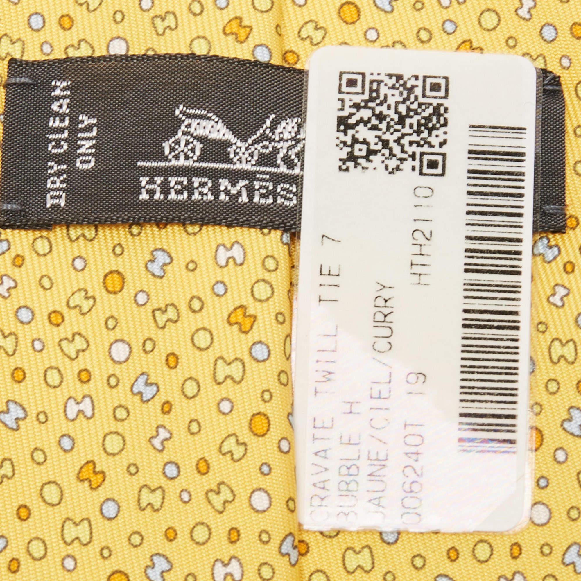 Hermes Yellow Bubble H Printed Silk Slim Tie 3