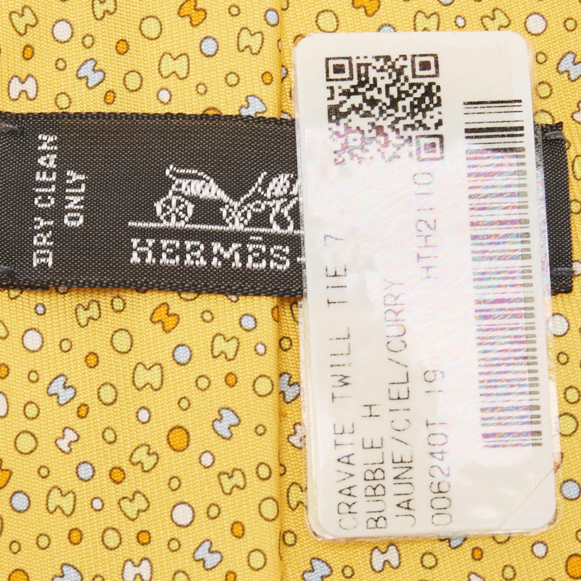 Hermès Yellow Bubble H Printed Silk Slim Tie 3